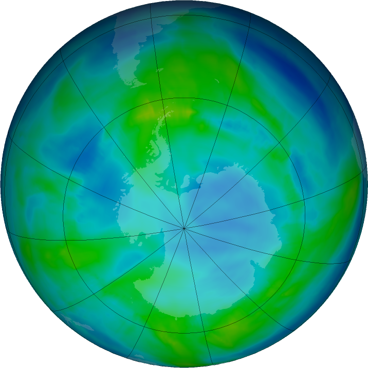 Antarctic ozone map for 30 April 2016